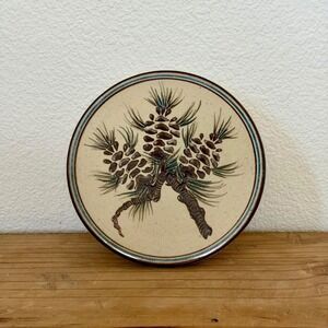 Studio Pottery Trivet Wall Hanging MCM‎ Pine Cone Sgraffito California Signed
